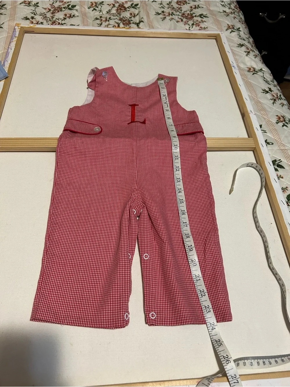 Unbranded Pink Gingham Monogram Kids Romper - Letter L